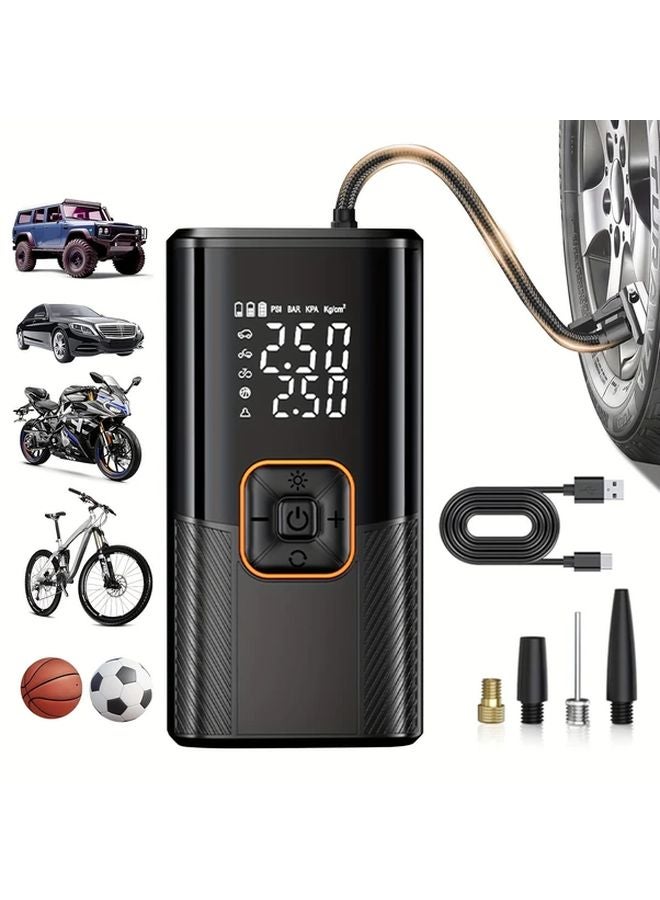 ضاغط الهواء المحمول الأسود 150 رطل لكل بوصة مربعة مضخة الإطارات مقياس رقمي ضوء LED شحن USB - Image 1